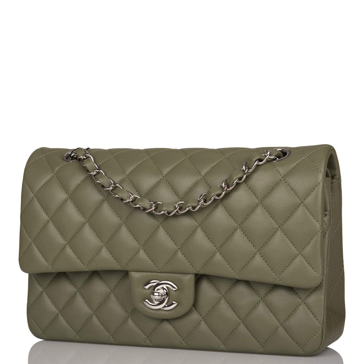 Chanel Green Quilted Lambskin Medium Classic Double Flap Bag Silver Hardware - photo 5