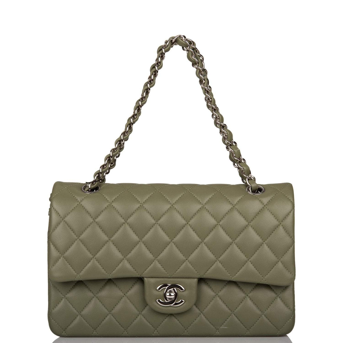 Chanel Green Quilted Lambskin Medium Classic Double Flap Bag Silver Hardware - photo 1