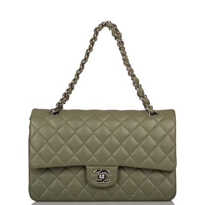 Chanel Green Quilted Lambskin Medium Classic Double Flap Bag Silver Hardware - photo 1