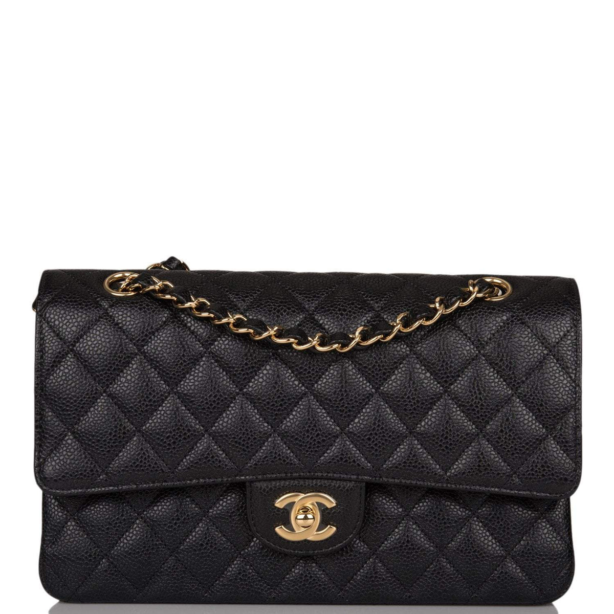 Chanel Medium Classic Double Flap Bag Black Quilted Caviar Gold Hardware - photo 1
