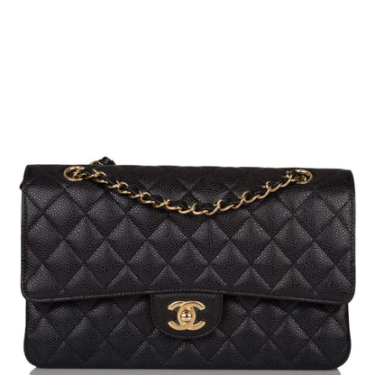 Chanel Medium Classic Double Flap Bag Black Quilted Caviar Gold Hardware - photo 1