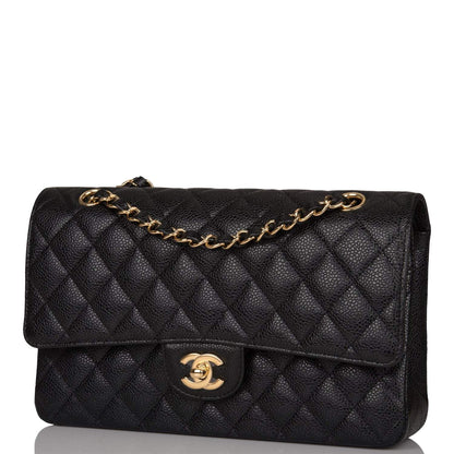 Chanel Black Quilted Caviar Medium Classic Double Flap Bag Gold Hardware - image 6