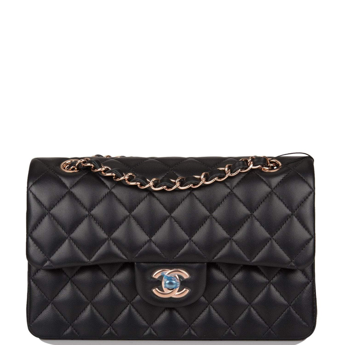 Chanel Small Classic Double Flap Bag Black Lambskin Rose Gold Hardware - photo 2
