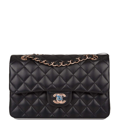 Chanel Small Classic Double Flap Bag Black Lambskin Rose Gold Hardware - photo 2