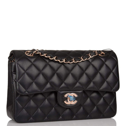 Chanel Small Classic Double Flap Bag Black Lambskin Rose Gold Hardware - photo 4