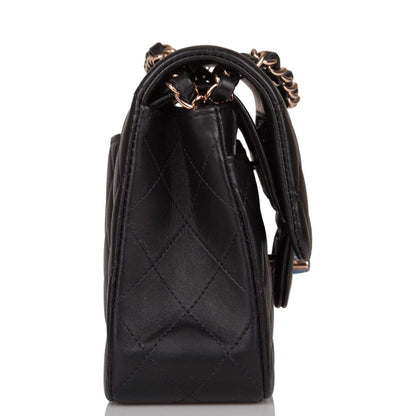 Chanel Small Classic Double Flap Bag Black Lambskin Rose Gold Hardware - photo 5
