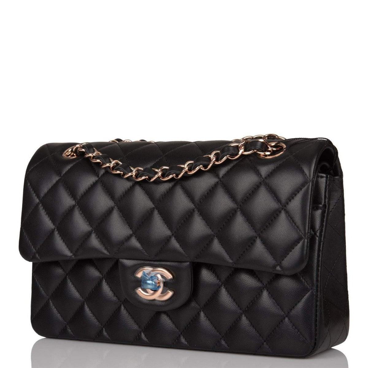Chanel Small Classic Double Flap Bag Black Lambskin Rose Gold Hardware - photo 3