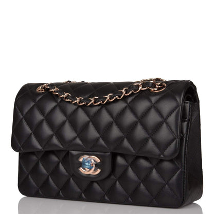 Chanel Small Classic Double Flap Bag Black Lambskin Rose Gold Hardware - photo 3