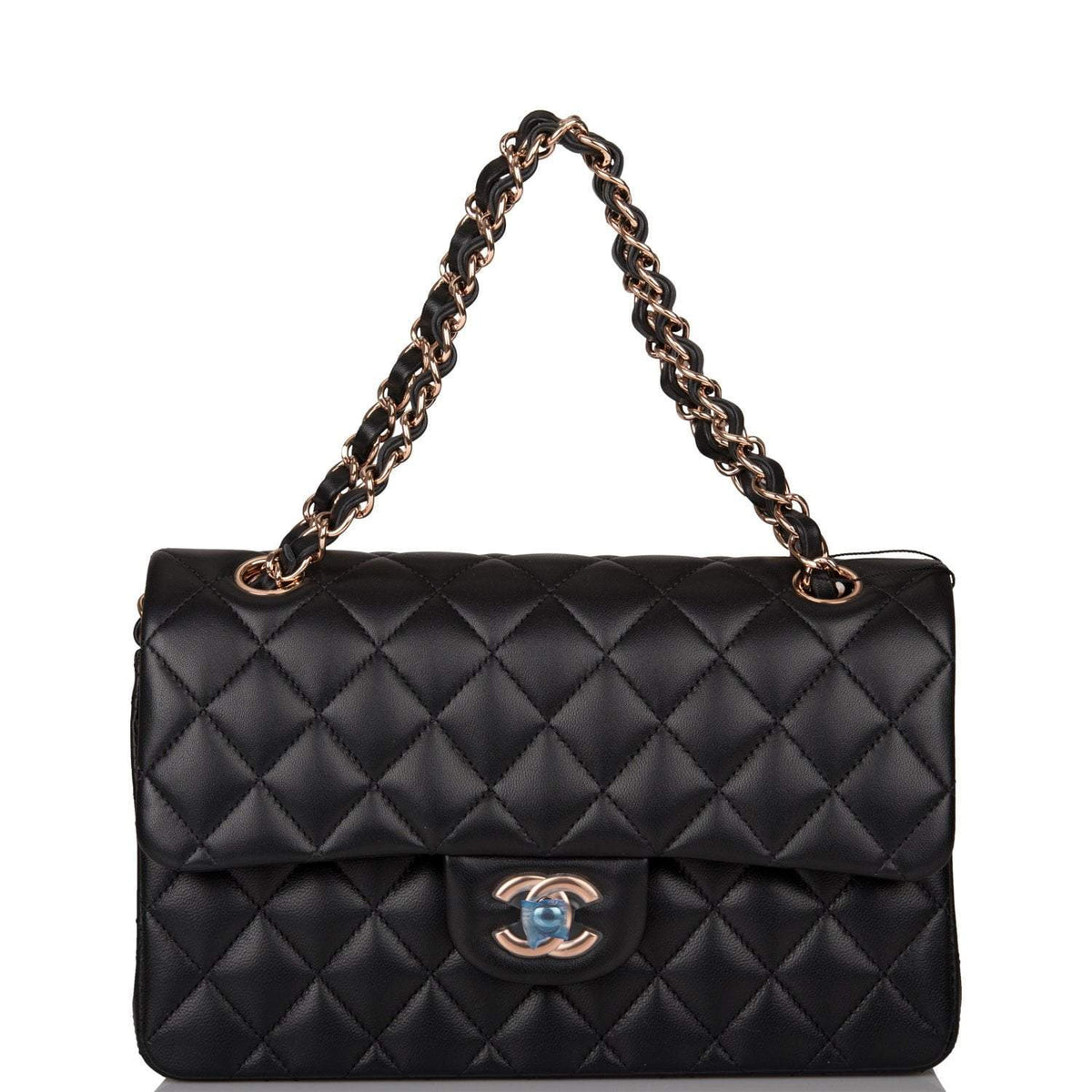 Chanel Small Classic Double Flap Bag Black Lambskin Rose Gold Hardware - photo 1