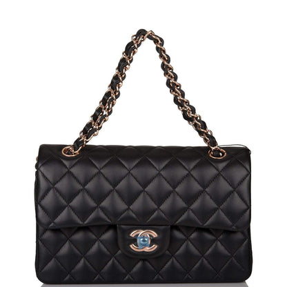 Chanel Small Classic Double Flap Bag Black Lambskin Rose Gold Hardware - photo 1