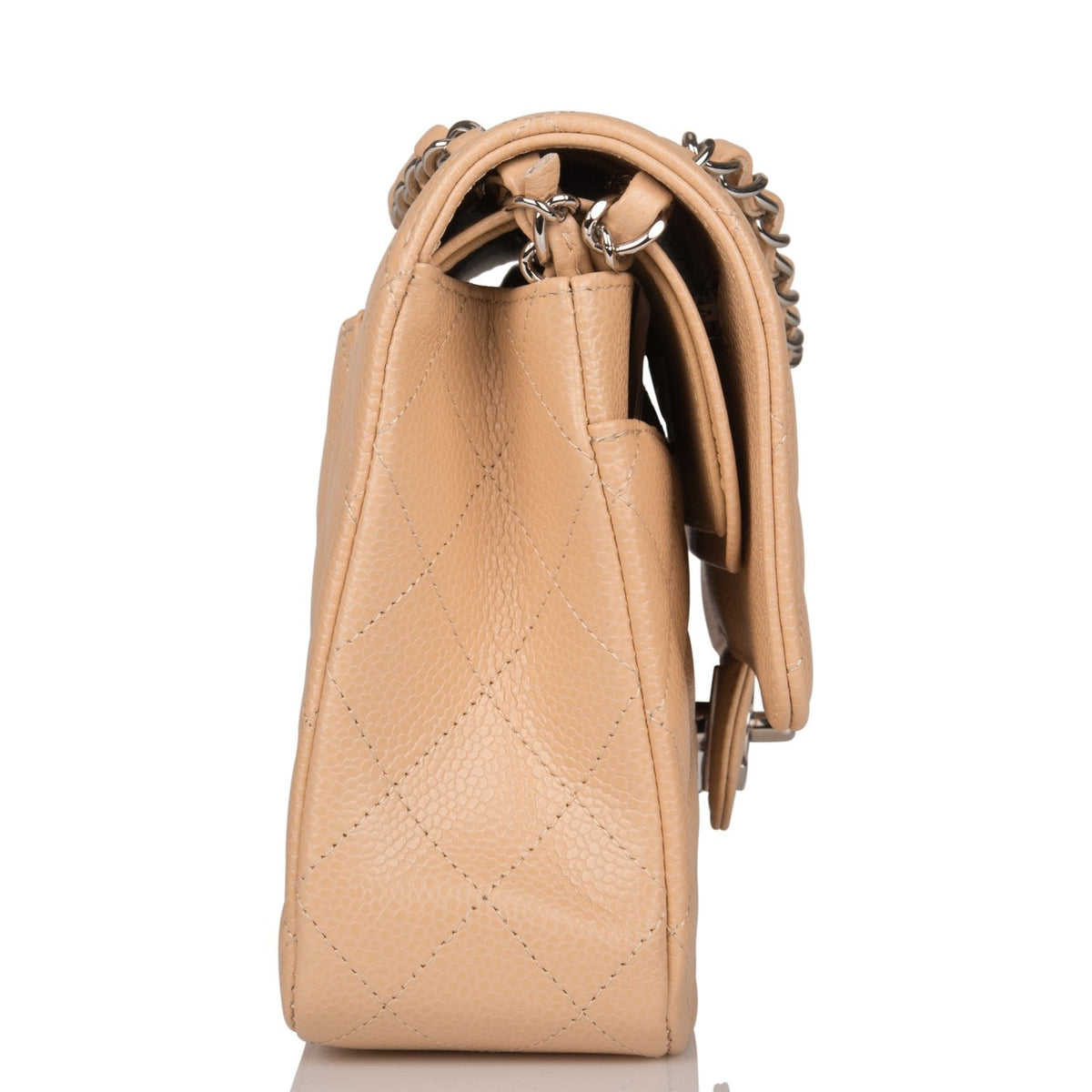 Chanel Medium Classic Double Flap Bag Beige Quilted Caviar Silver Hardware - photo 3