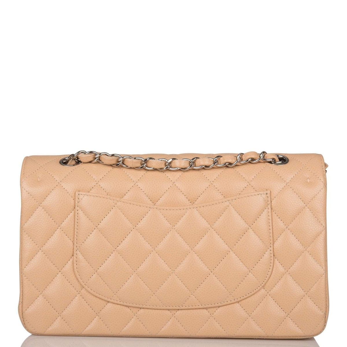 Chanel Medium Classic Double Flap Bag Beige Quilted Caviar Silver Hardware - photo 4