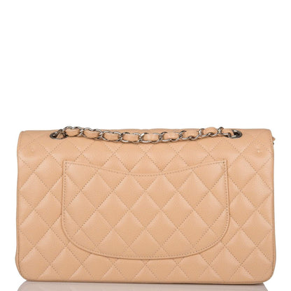 Chanel Medium Classic Double Flap Bag Beige Quilted Caviar Silver Hardware - photo 4