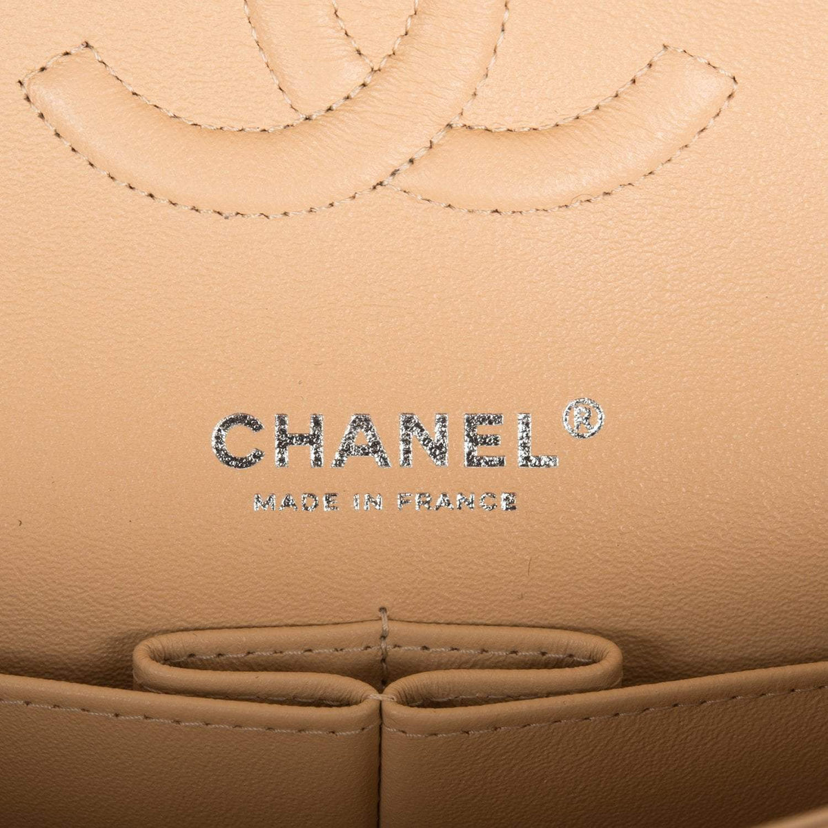 Chanel Medium Classic Double Flap Bag Beige Quilted Caviar Silver Hardware - photo 8