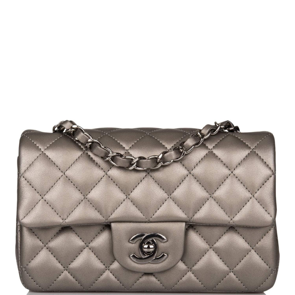 Chanel Mini Rectangular Flap Bag Ruthenium Lambskin Silver Hardware - image 2