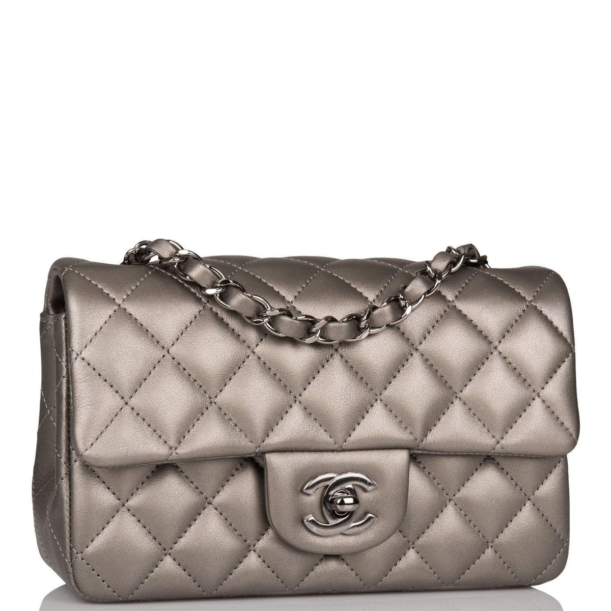Chanel Mini Rectangular Flap Bag Ruthenium Lambskin Silver Hardware - image 3