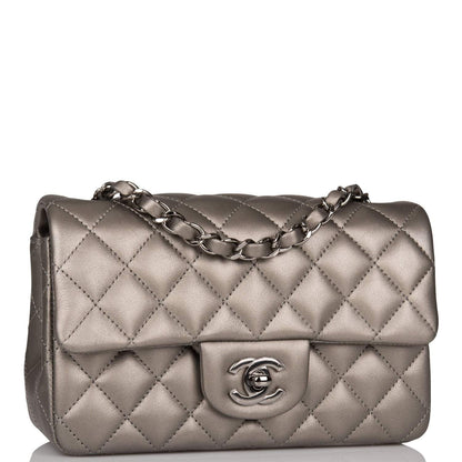 Chanel Mini Rectangular Flap Bag Ruthenium Lambskin Silver Hardware - image 3
