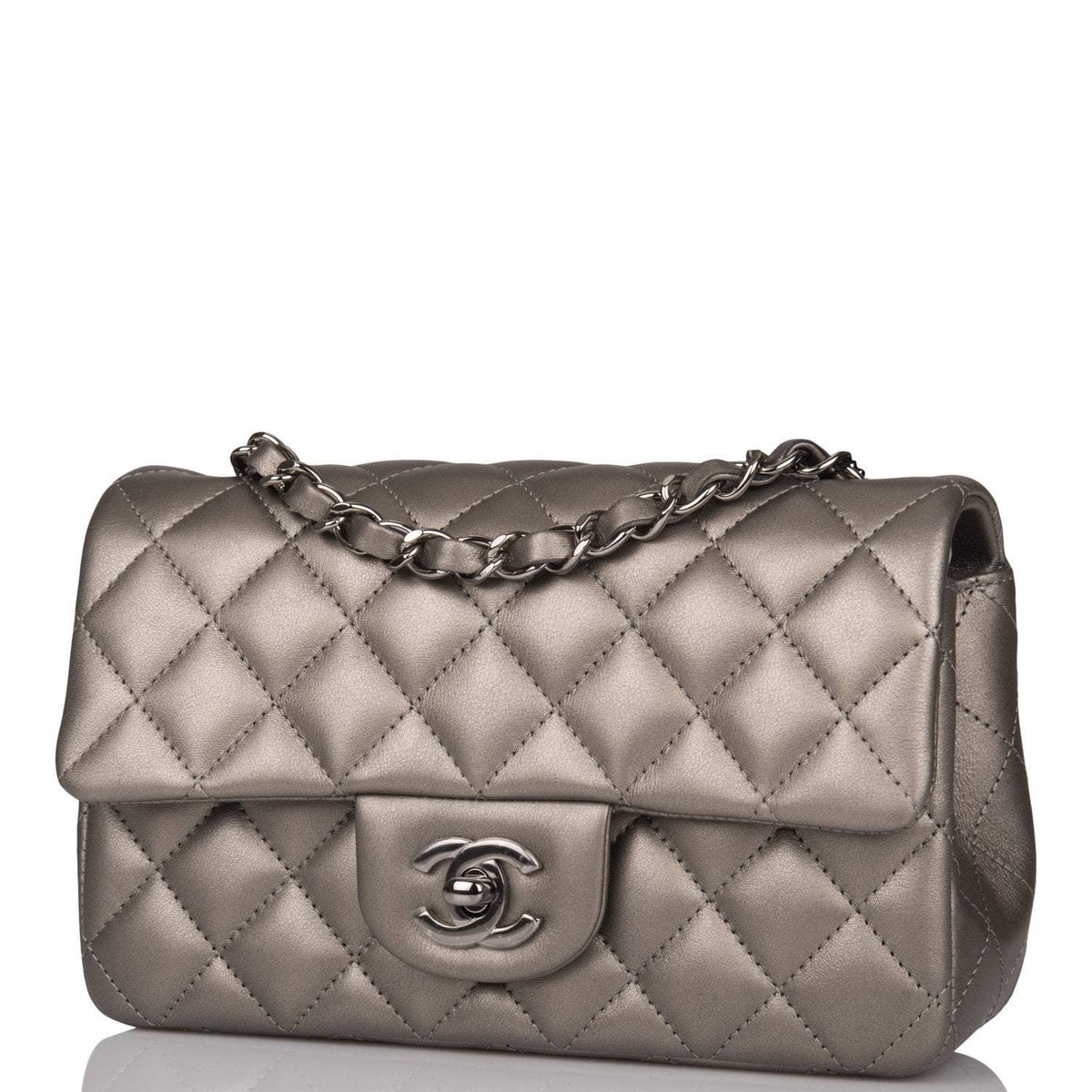 Chanel Mini Rectangular Flap Bag Ruthenium Lambskin Silver Hardware - image 6