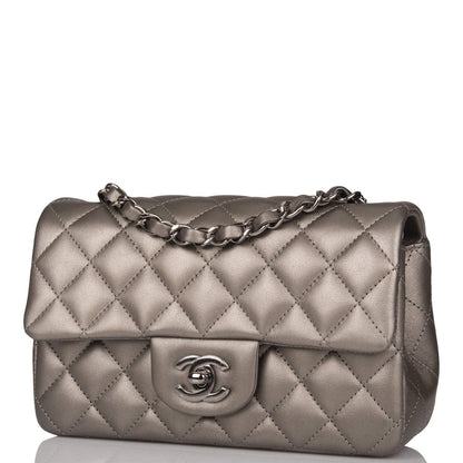 Chanel Mini Rectangular Flap Bag Ruthenium Lambskin Silver Hardware - image 6