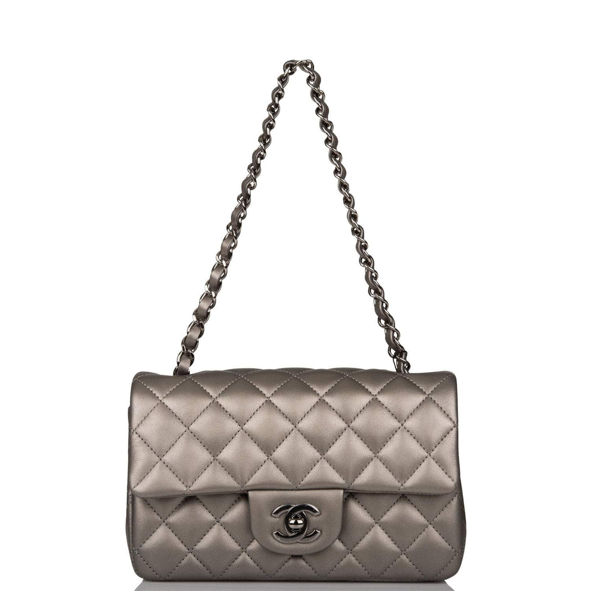 Chanel Mini Rectangular Flap Bag Ruthenium Lambskin Silver Hardware - image 1