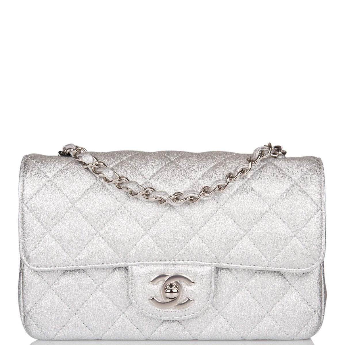 Chanel Mini Rectangular Flap Bag Silver Metallic Lambskin Silver Hardware - photo 1
