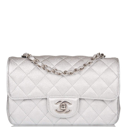 Chanel Mini Rectangular Flap Bag Silver Metallic Lambskin Silver Hardware - photo 1