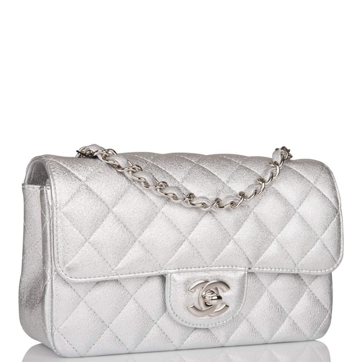 Chanel Mini Rectangular Flap Bag Silver Metallic Lambskin Silver Hardware - photo 5