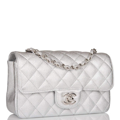 Chanel Mini Rectangular Flap Bag Silver Metallic Lambskin Silver Hardware - photo 5