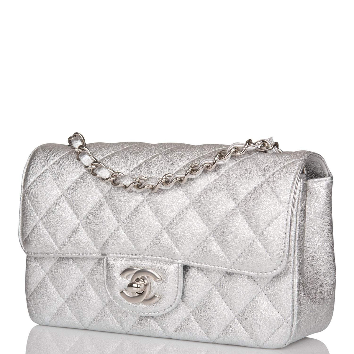 Chanel Mini Rectangular Flap Bag Silver Metallic Lambskin Silver Hardware - photo 2