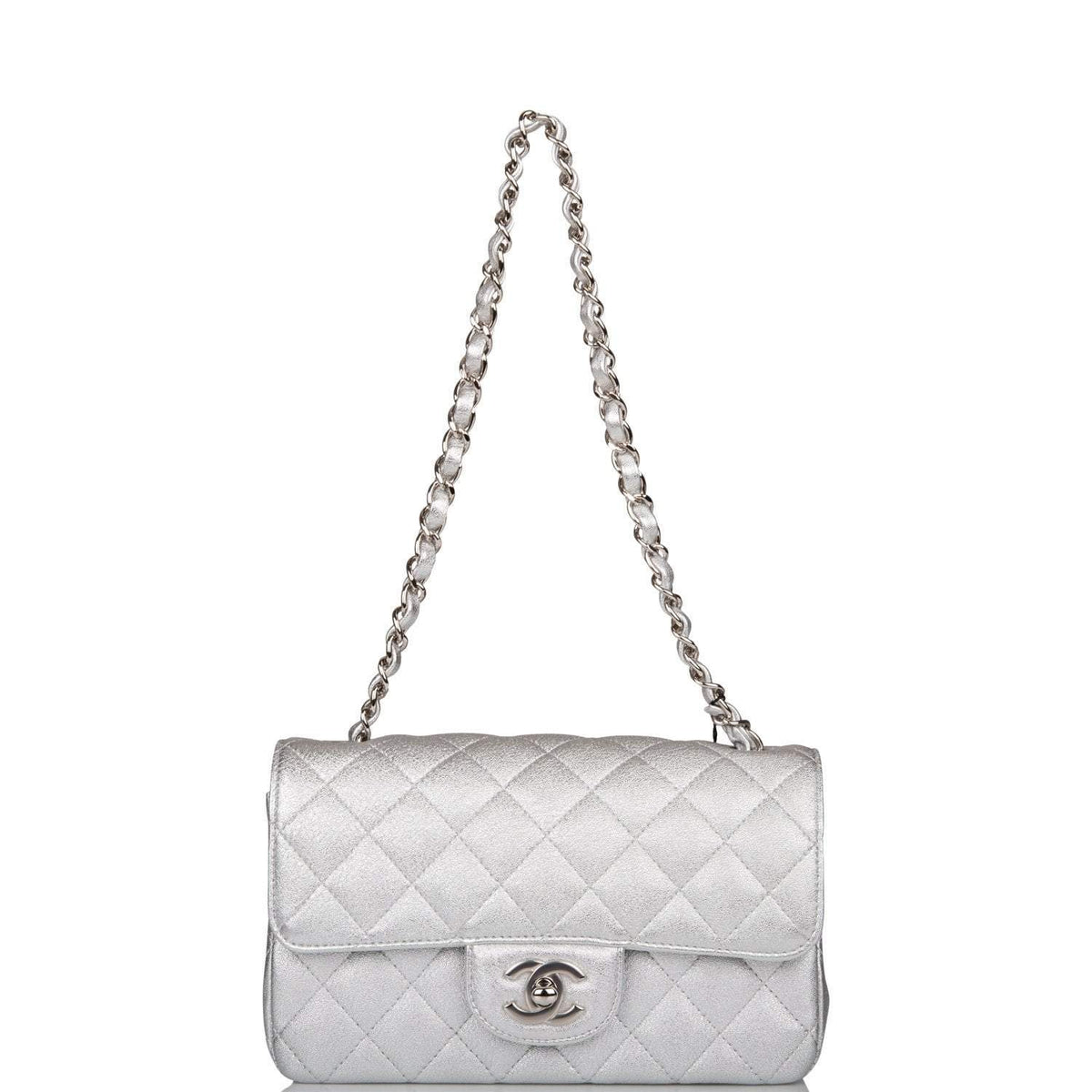 Chanel Mini Rectangular Flap Bag Silver Metallic Lambskin Silver Hardware - photo 7