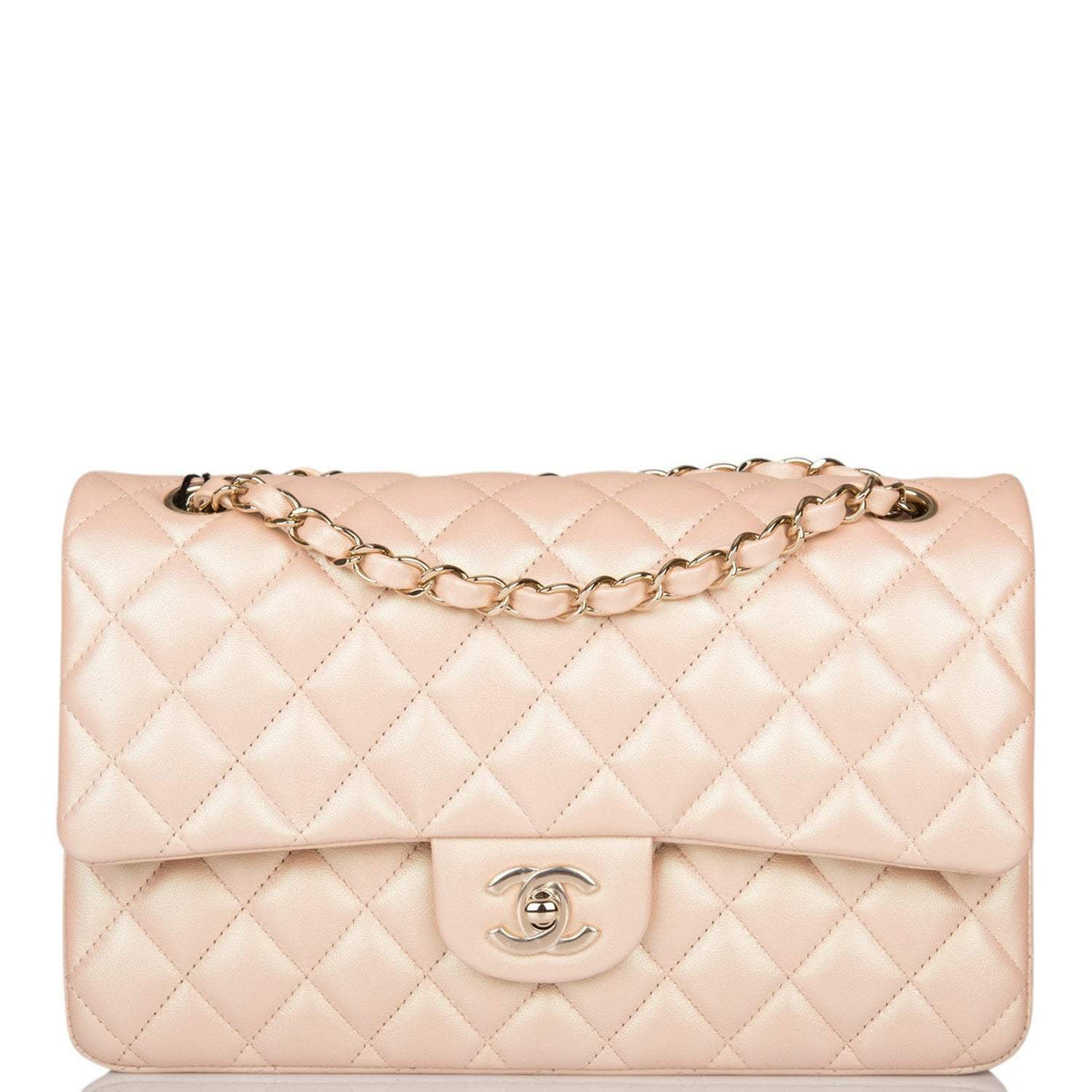 Chanel Medium Classic Double Flap Bag Beige Iridescent Calfskin Light Gold Hardware - image 1