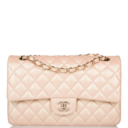Chanel Medium Classic Double Flap Bag Beige Iridescent Calfskin Light Gold Hardware - image 1