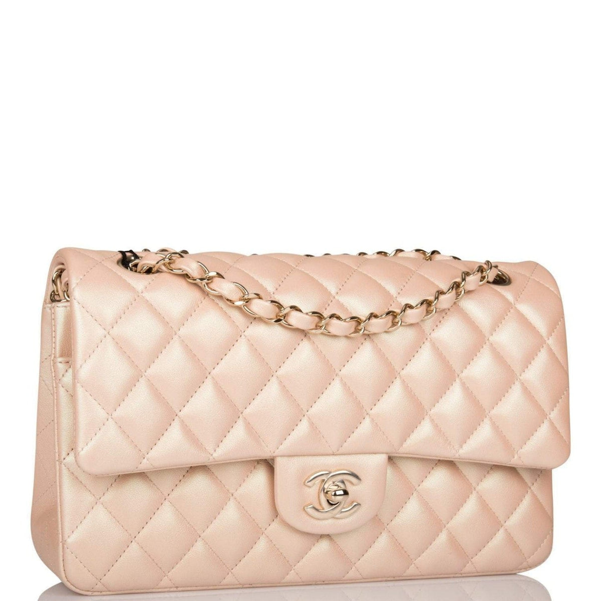 Chanel Medium Classic Double Flap Bag Beige Iridescent Calfskin Light Gold Hardware - image 5