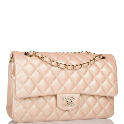 Chanel Medium Classic Double Flap Bag Beige Iridescent Calfskin Light Gold Hardware - image 5