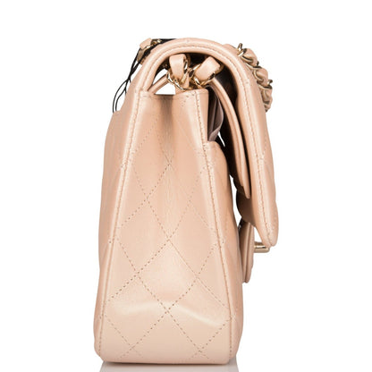 Chanel Medium Classic Double Flap Bag Beige Iridescent Calfskin Light Gold Hardware - image 6