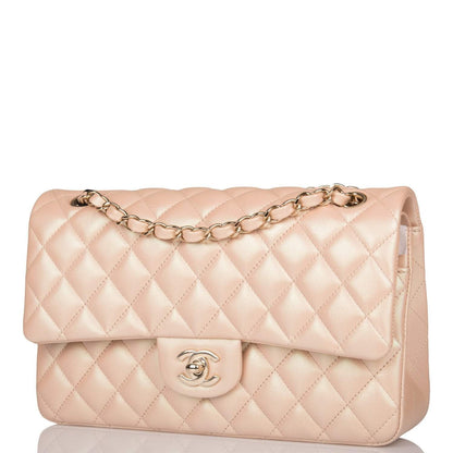 Chanel Medium Classic Double Flap Bag Beige Iridescent Calfskin Light Gold Hardware - image 2