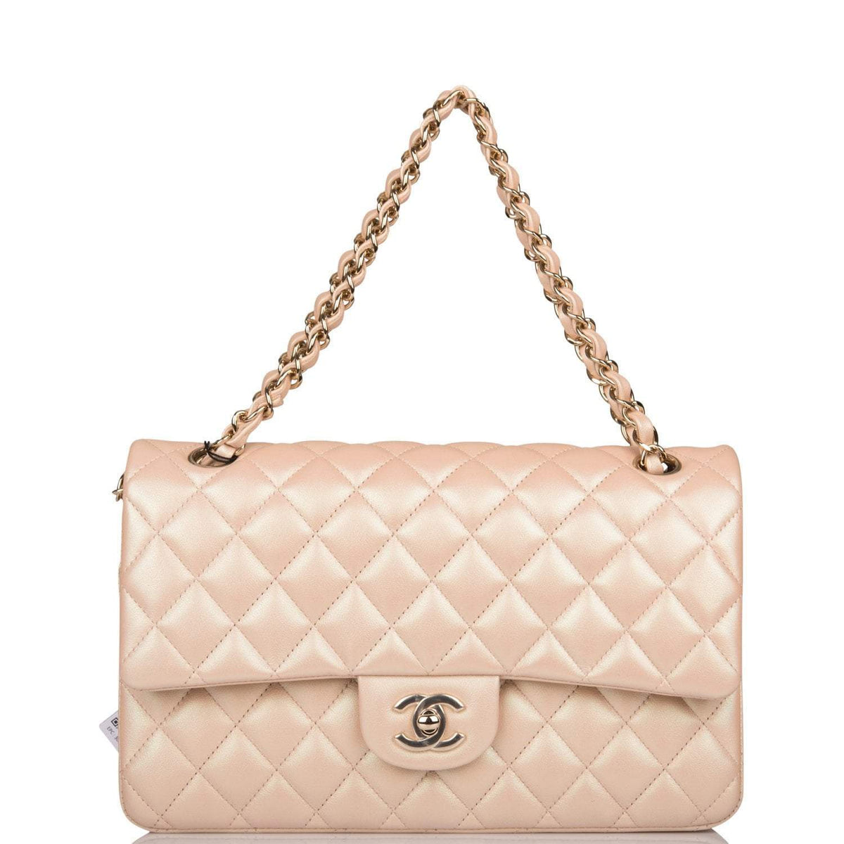 Chanel Medium Classic Double Flap Bag Beige Iridescent Calfskin Light Gold Hardware - image 3