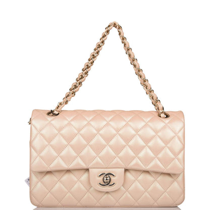 Chanel Medium Classic Double Flap Bag Beige Iridescent Calfskin Light Gold Hardware - image 3