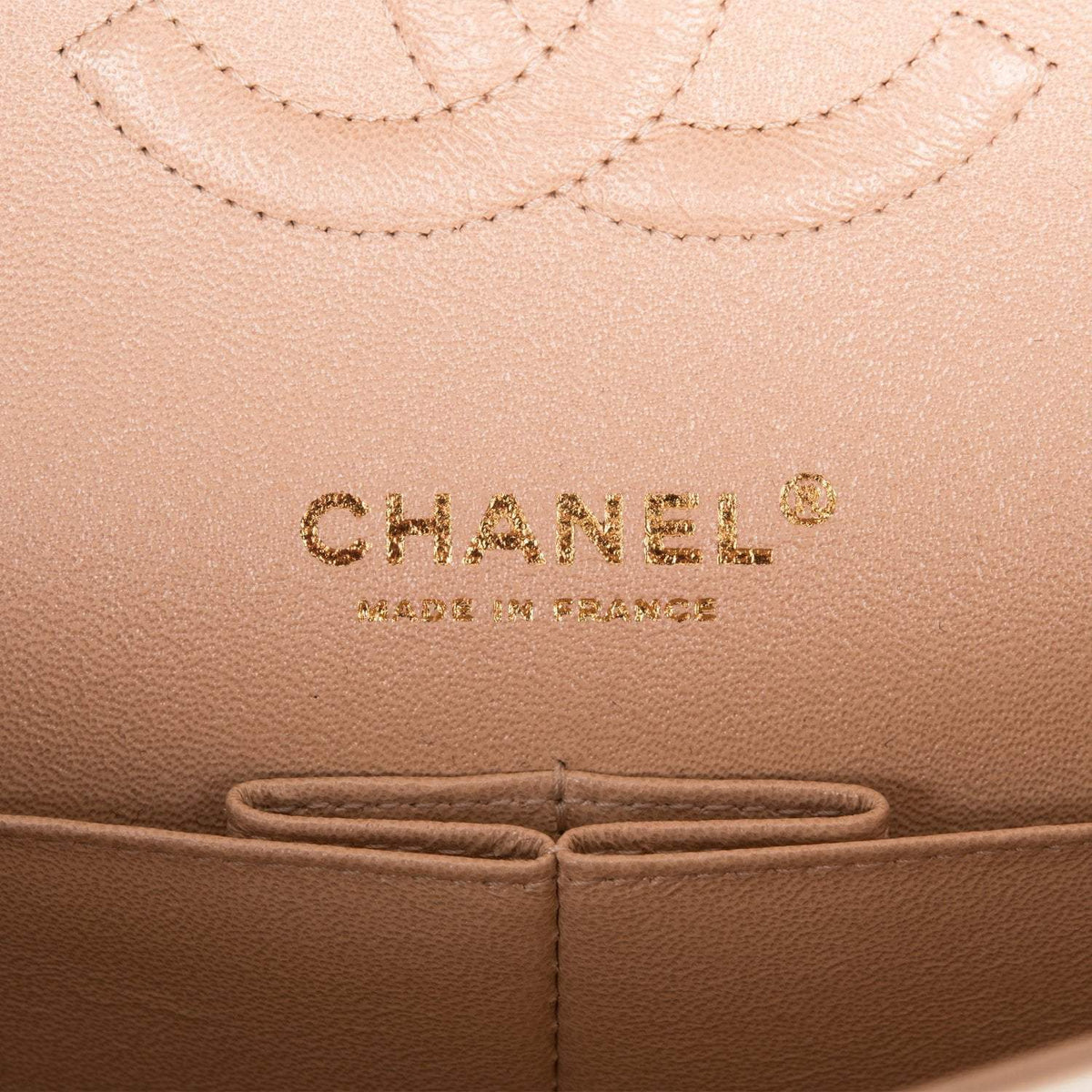 Chanel Medium Classic Double Flap Bag Beige Iridescent Calfskin Light Gold Hardware - image 8
