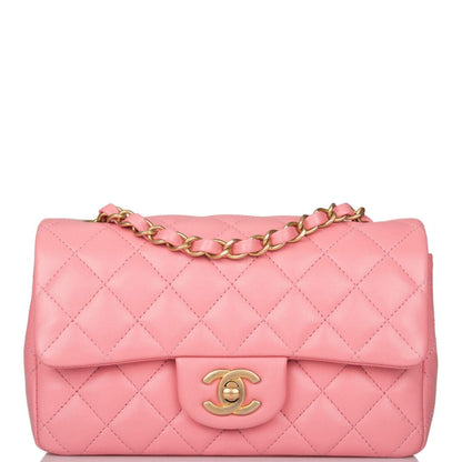 Chanel Pink Quilted Lambskin Rectangular Mini Classic Flap Bag Antique Gold Hardware - photo 1