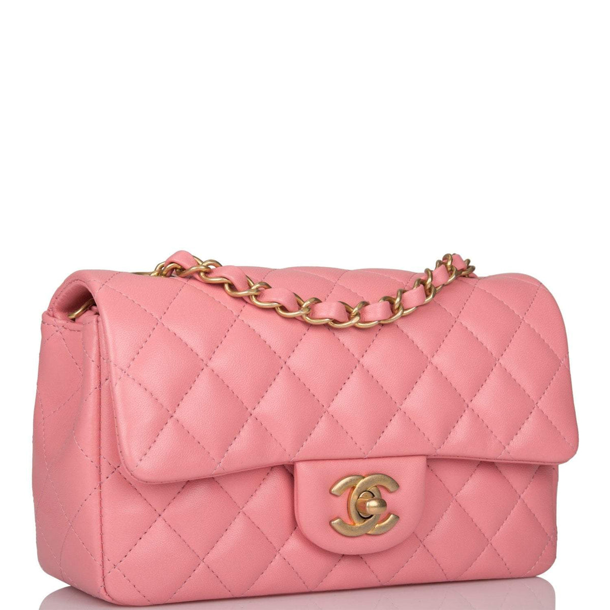 Chanel Pink Quilted Lambskin Rectangular Mini Classic Flap Bag Antique Gold Hardware - photo 2