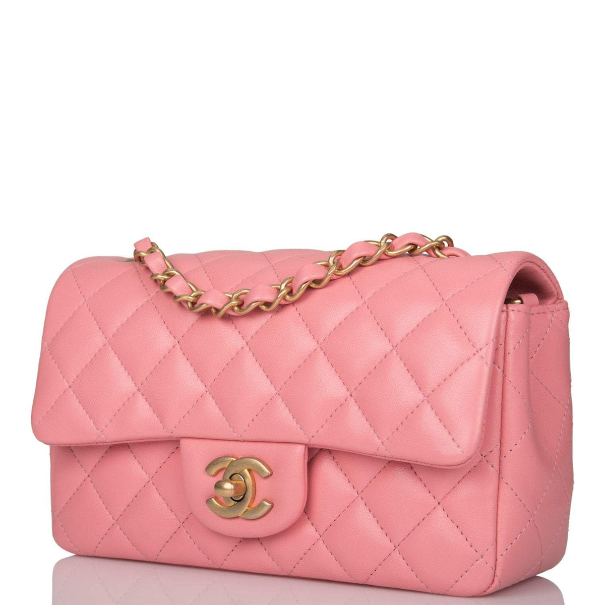Chanel Pink Quilted Lambskin Rectangular Mini Classic Flap Bag Antique Gold Hardware - photo 5