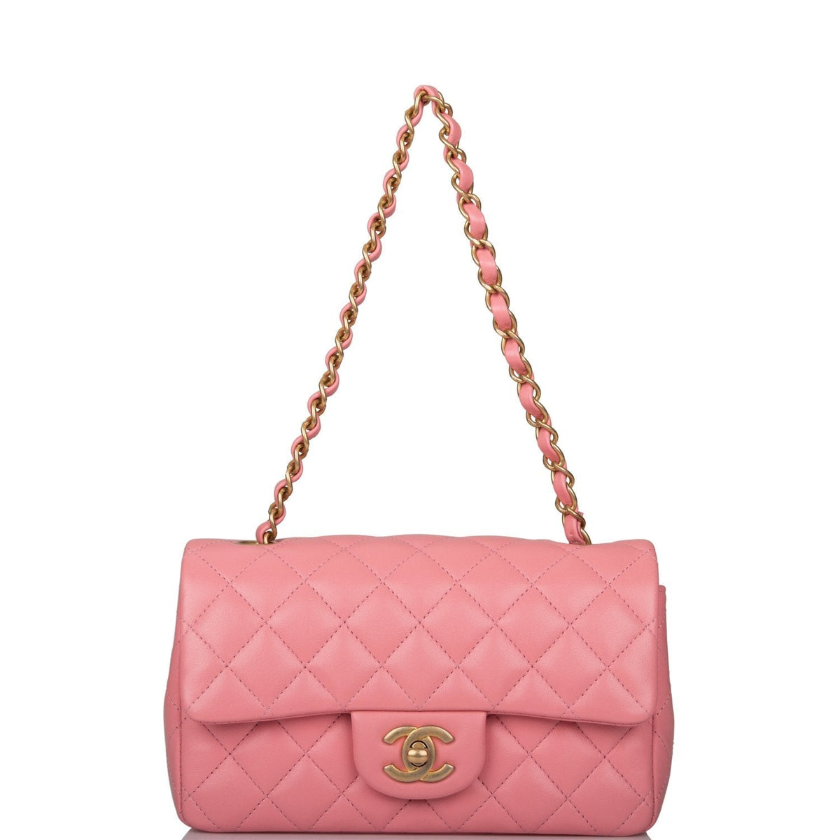 Chanel Pink Quilted Lambskin Rectangular Mini Classic Flap Bag Antique Gold Hardware - photo 7