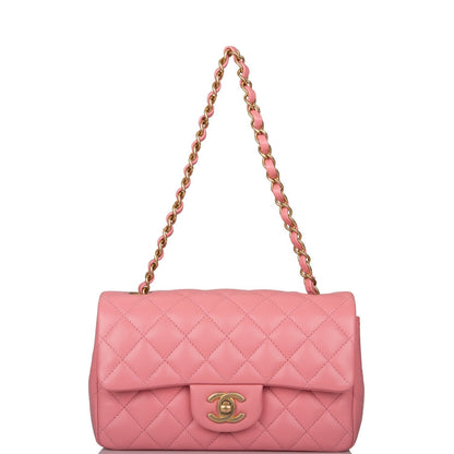 Chanel Pink Quilted Lambskin Rectangular Mini Classic Flap Bag Antique Gold Hardware - photo 7