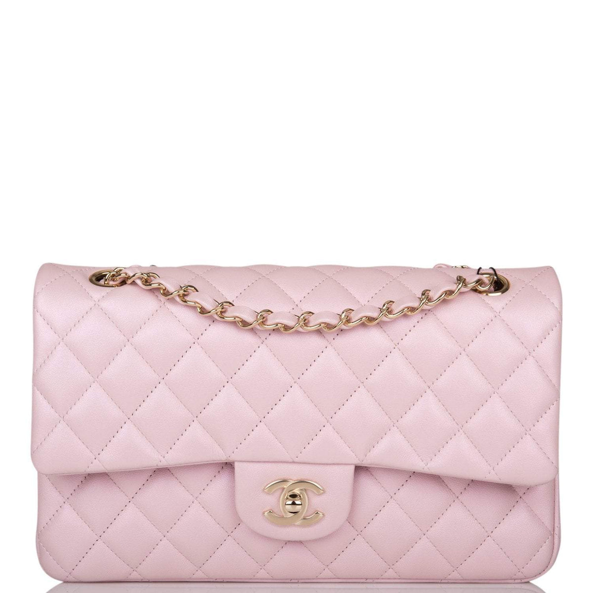 Chanel Medium Classic Double Flap Bag Pink Iridescent Lambskin Light Gold Hardware - photo 1