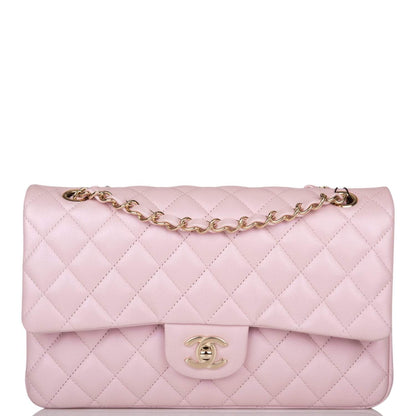 Chanel Medium Classic Double Flap Bag Pink Iridescent Lambskin Light Gold Hardware - photo 1