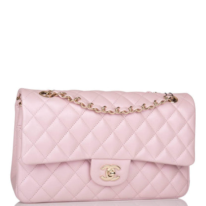 Chanel Medium Classic Double Flap Bag Pink Iridescent Lambskin Light Gold Hardware - photo 2