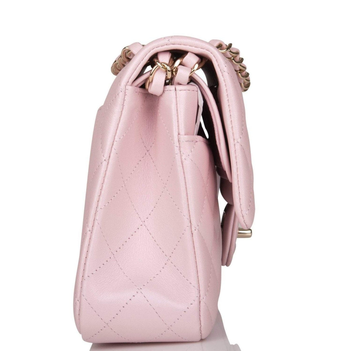 Chanel Medium Classic Double Flap Bag Pink Iridescent Lambskin Light Gold Hardware - photo 4