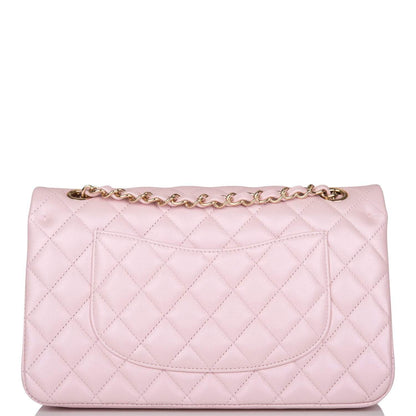 Chanel Medium Classic Double Flap Bag Pink Iridescent Lambskin Light Gold Hardware - photo 3