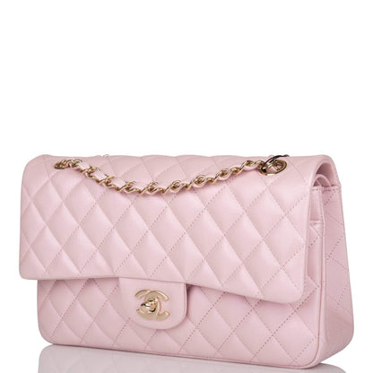 Chanel Medium Classic Double Flap Bag Pink Iridescent Lambskin Light Gold Hardware - photo 5
